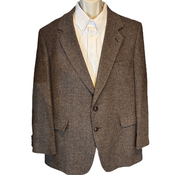 Tweed - Arnie 46R Wool Sport Coat Brown USA Made Single Vent Classic Blazer - Picture 1 of 16